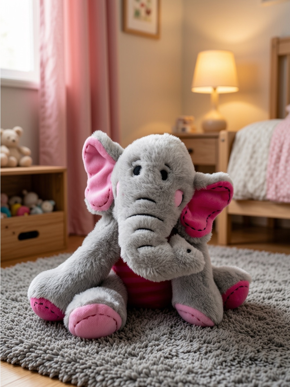 Dan Dee Collector's Choice Elephant Plush Soft Gray, Pink Ears Striped Tummy
